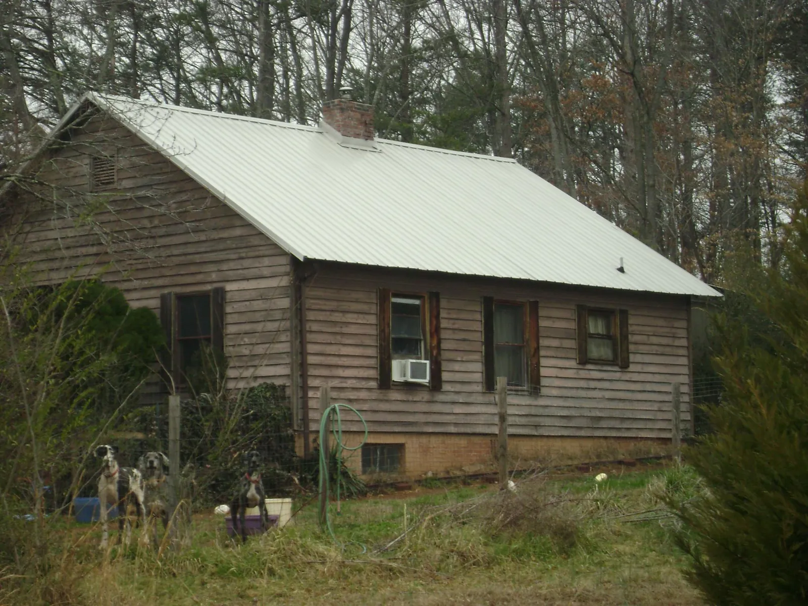 White metal roof on an old wood sided farmhouse, from a Metal Roof Installation job in Pierson
